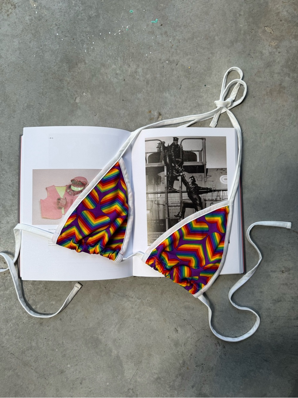 Rainbow  and purple Heart print Triangle Bikini Top with White Trim, Pride top